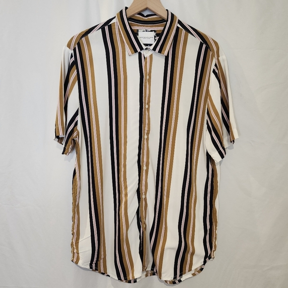 Denim & Flower Men's Ricky Singh Camp Shirt Size L Olive Stripe Button Front - Picture 8 of 8